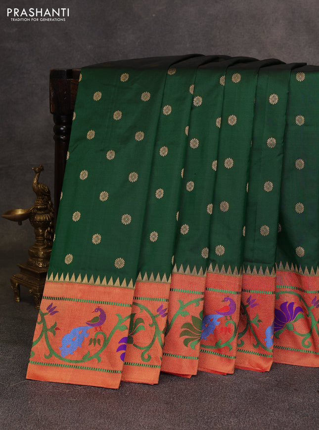 Green & Red Pure Paithani Silk Saree