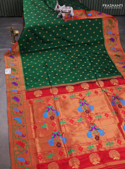 Green & Red Pure Paithani Silk Saree