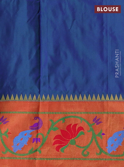 Peacock Blue & Red Pure Paithani Silk Saree