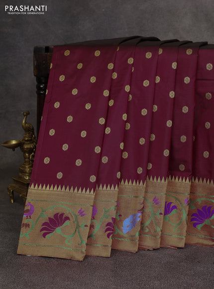 Wine & Red Pure Paithani Silk Saree