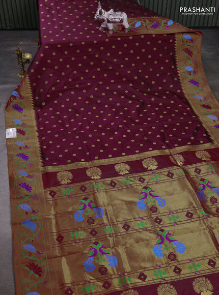 Wine & Red Pure Paithani Silk Saree
