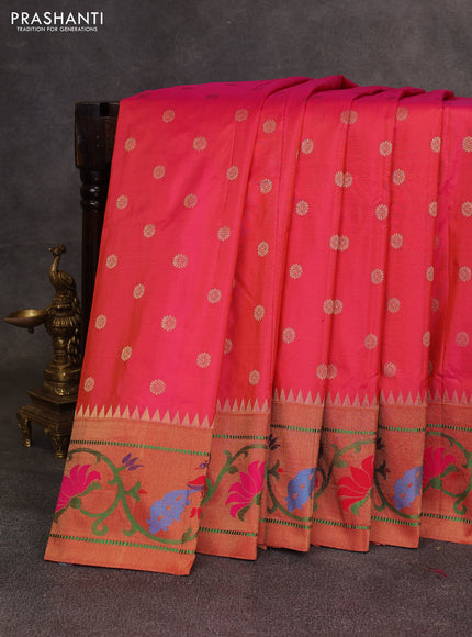 Pink & Red Pure Paithani Silk Saree
