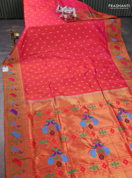 Pink & Red Pure Paithani Silk Saree