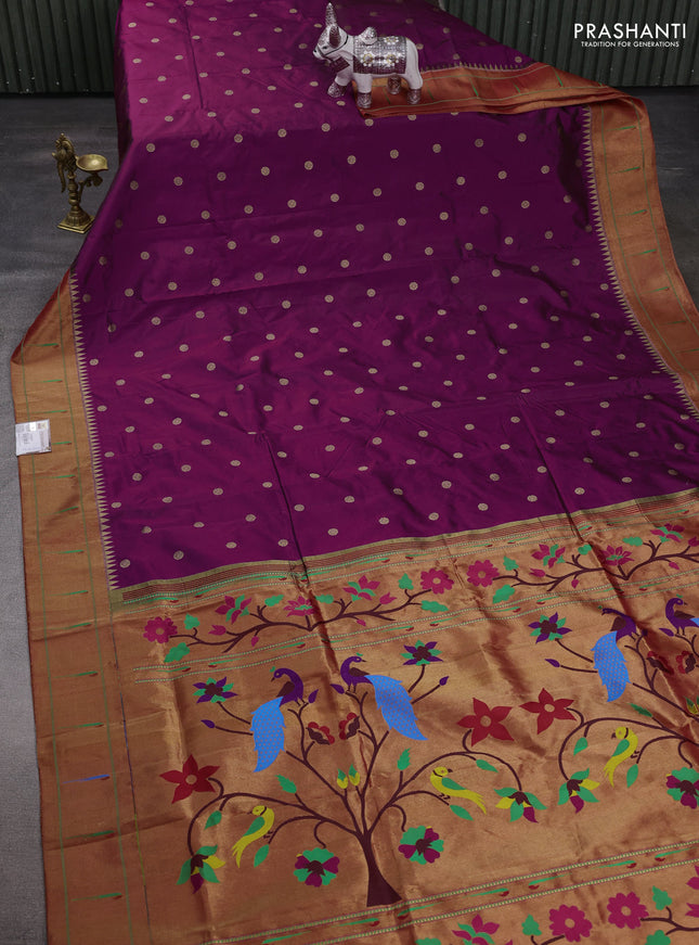 Purple & Red Pure Paithani Silk Saree