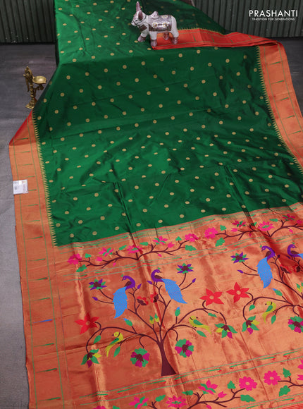 Green & Red Pure Paithani Silk Saree