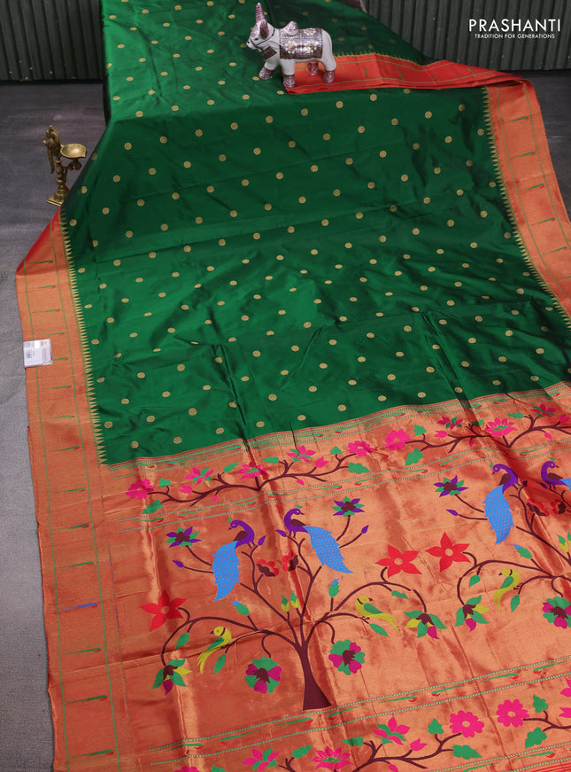 Green & Red Pure Paithani Silk Saree