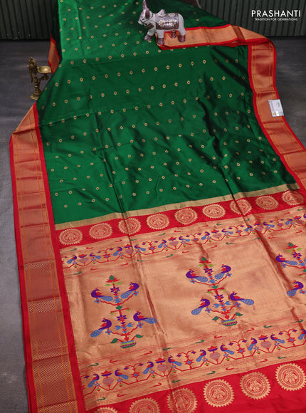 Green & Red Pure Paithani Silk Saree