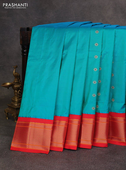 Teal Green & Orange Pure Paithani Silk Saree