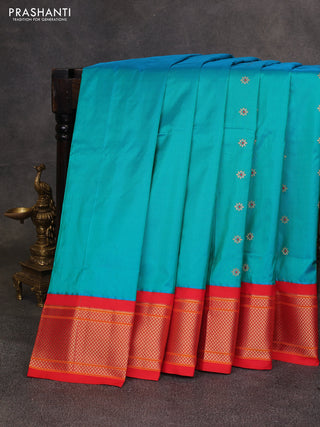 Teal Green & Orange Pure Paithani Silk Saree