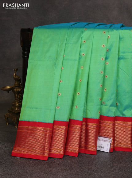 Green & Orange Pure Paithani Silk Saree