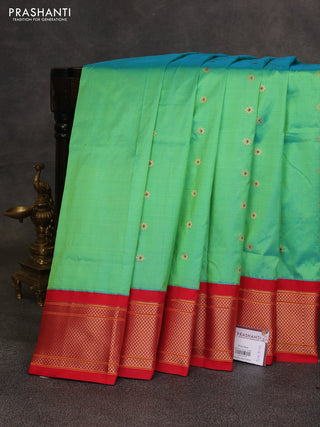 Green & Orange Pure Paithani Silk Saree