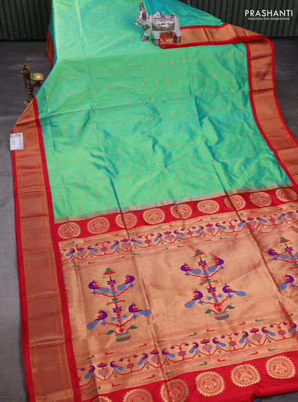 Green & Orange Pure Paithani Silk Saree