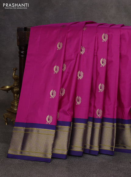 Magenta Pink & Blue Pure Paithani Silk Saree