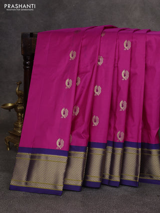Magenta Pink & Blue Pure Paithani Silk Saree