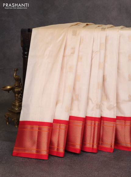 Cream & Red Pure Paithani Silk Saree