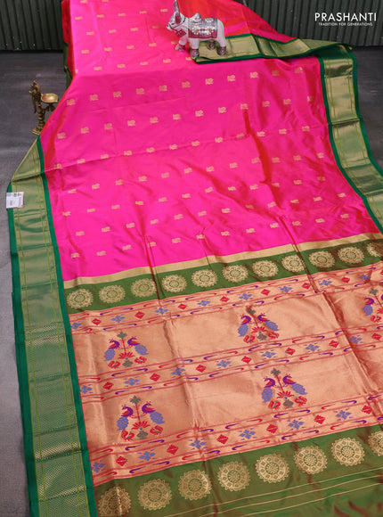 Pink & Green Pure Paithani Silk Saree