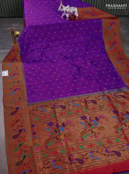 Purple & Red Pure Paithani Silk Saree