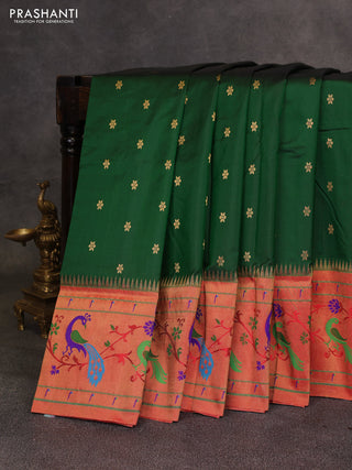Green & Red Pure Paithani Silk Saree