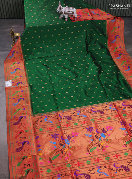 Green & Red Pure Paithani Silk Saree