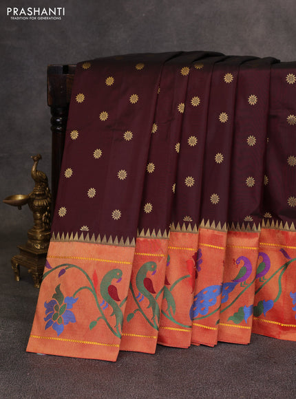 Coffee Brown & Red Pure Paithani Silk Saree