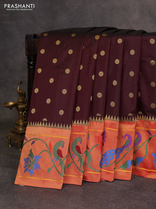 Coffee Brown & Red Pure Paithani Silk Saree