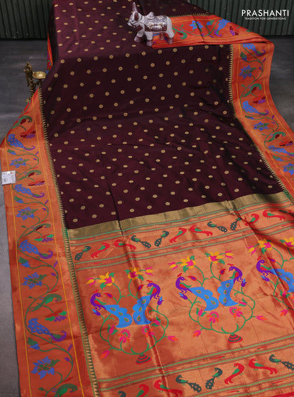 Coffee Brown & Red Pure Paithani Silk Saree