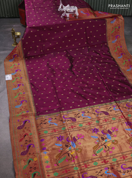 Wine & Red Pure Paithani Silk Saree