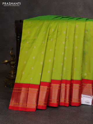 Lime Green & Red Pure Paithani Silk Saree