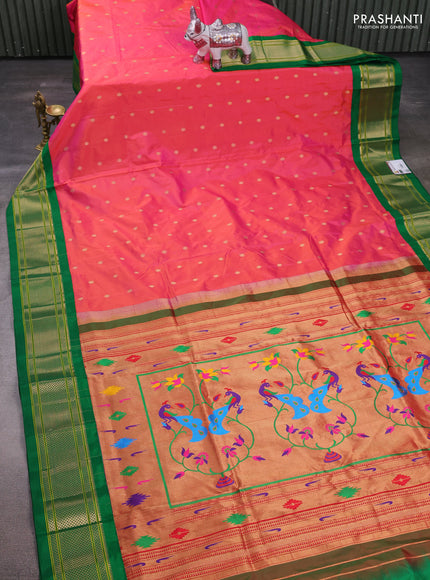 Pink & Green Pure Paithani Silk Saree