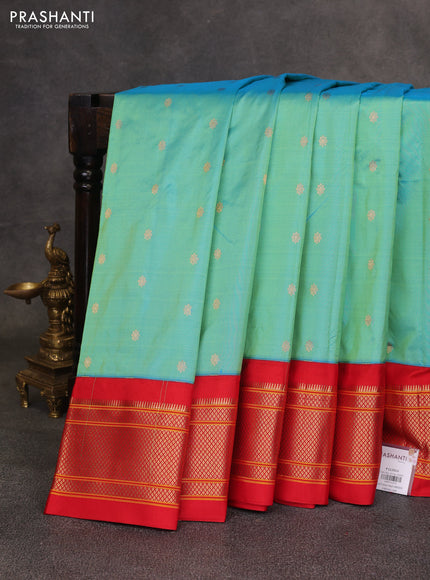 Teal Blue & Red Pure Paithani Silk Saree