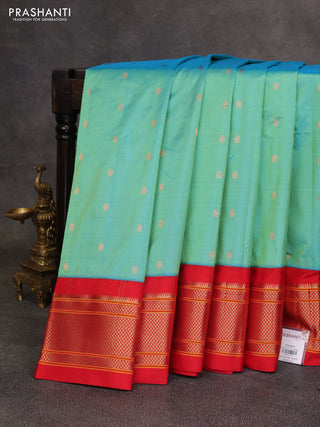 Teal Blue & Red Pure Paithani Silk Saree