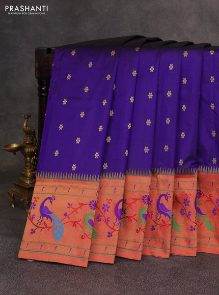 Blue & Red Pure Paithani Silk Saree