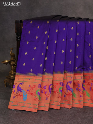 Blue & Red Pure Paithani Silk Saree