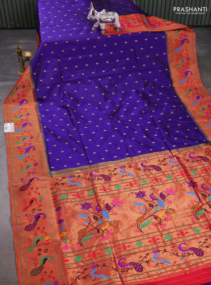Blue & Red Pure Paithani Silk Saree