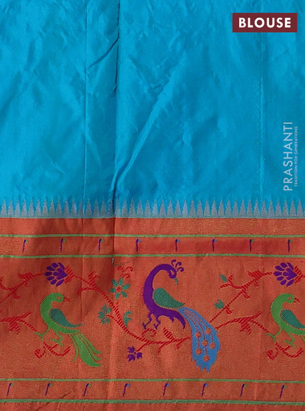 Teal Blue & Red Pure Paithani Silk Saree