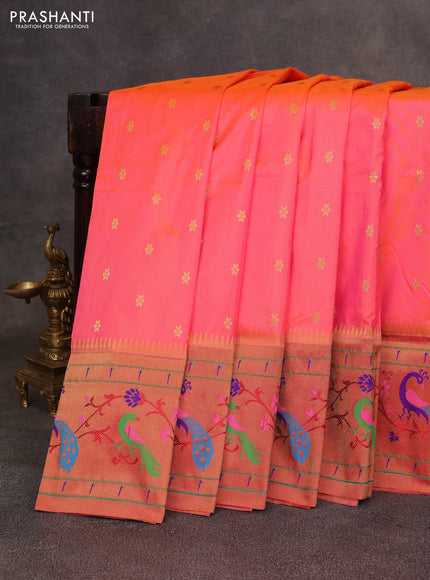 Peach Orange & Red Pure Paithani Silk Saree