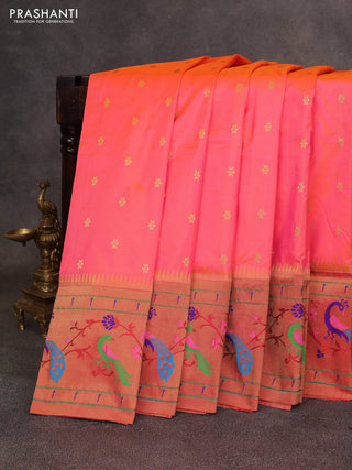 Peach Orange & Red Pure Paithani Silk Saree