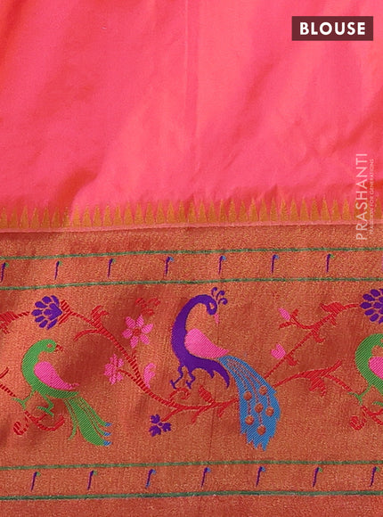 Peach Orange & Red Pure Paithani Silk Saree
