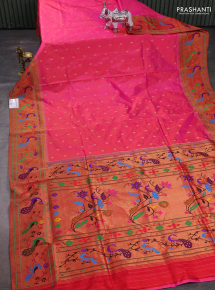 Pink & Red Pure Paithani Silk Saree