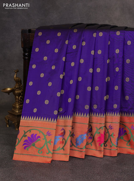 Blue & Red Pure Paithani Silk Saree