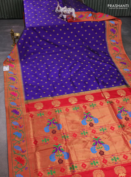 Blue & Red Pure Paithani Silk Saree