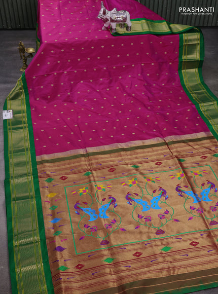 Pink & Green Pure Paithani Silk Saree