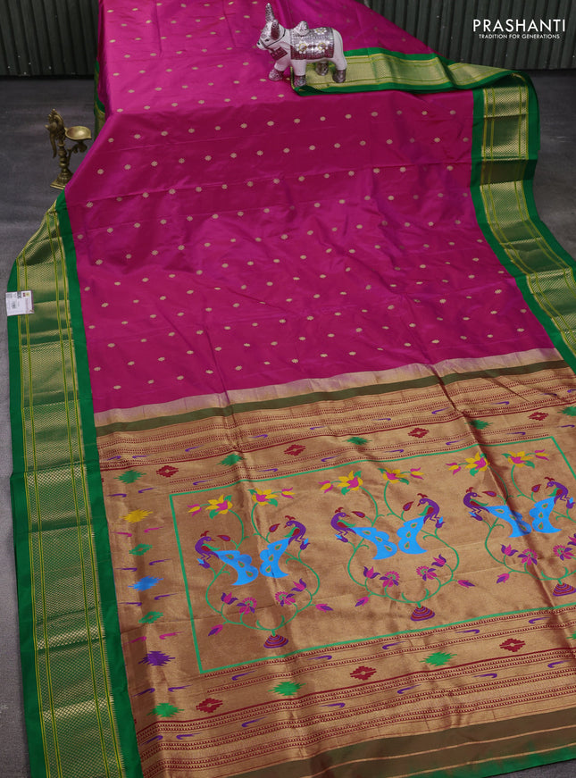 Pink & Green Pure Paithani Silk Saree