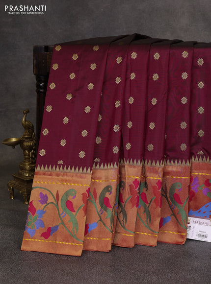 Wine  & Red Pure Paithani Silk Saree