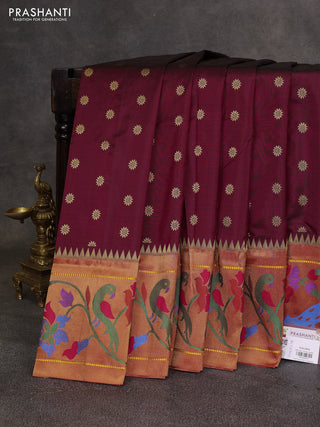 Wine  & Red Pure Paithani Silk Saree