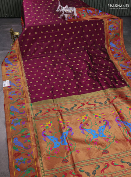 Wine  & Red Pure Paithani Silk Saree