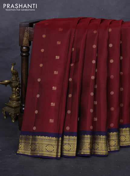 Maroon & Navy Blue Kanchipuram Silk - Buttas