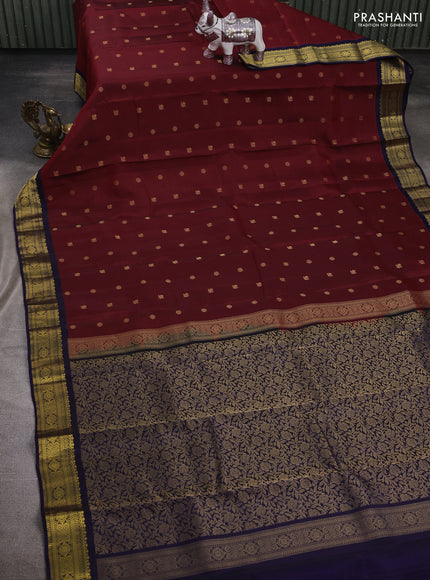 Maroon & Navy Blue Kanchipuram Silk - Buttas