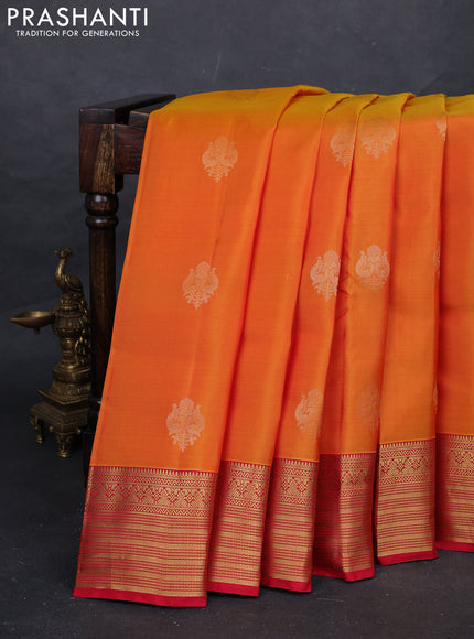 Sunset Orange & Red Kanchipuram Silk - Buttas