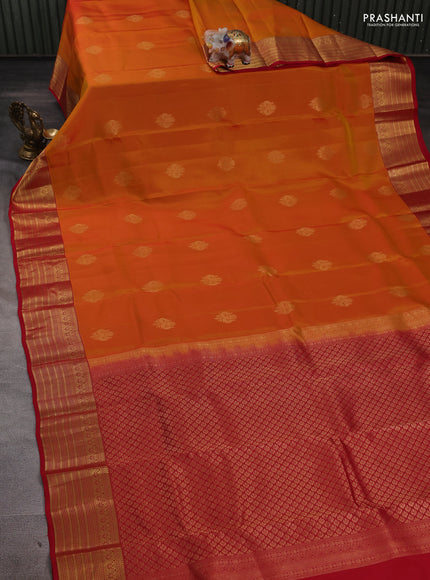 Sunset Orange & Red Kanchipuram Silk - Buttas
